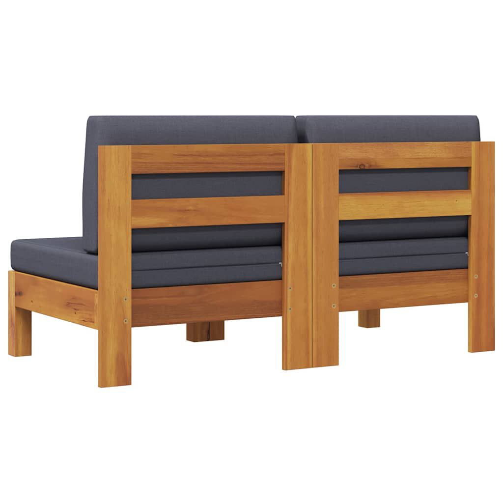 vidaXL Middle Sofas 2 pcs with Dark Grey Cushions Solid Acacia Wood