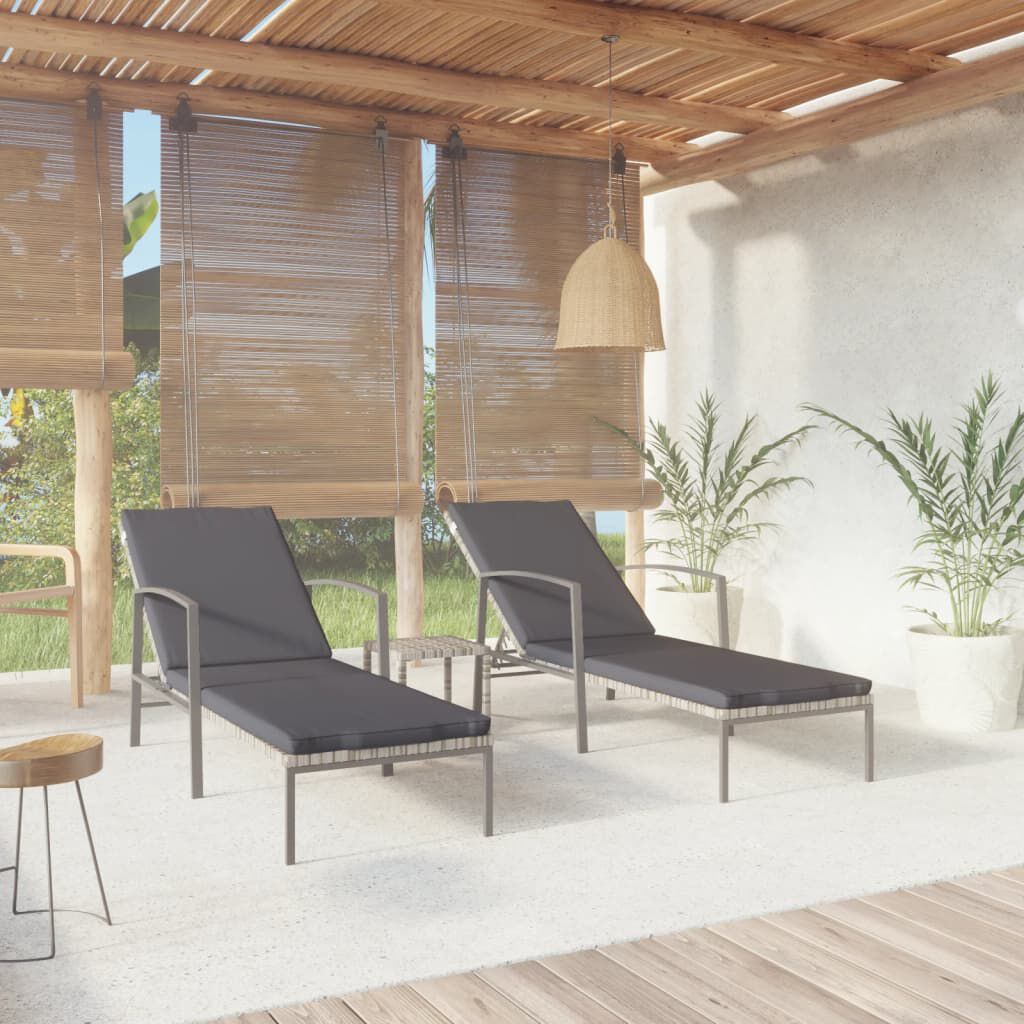 vidaXL Sun Loungers 2 pcs with Table Poly Rattan Grey