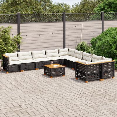 vidaXL 11 Piece Garden Sofa Set with Cushions Black Poly Rattan