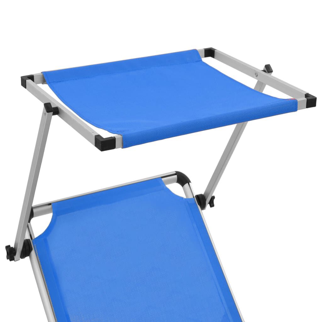 vidaXL Folding Sun Lounger with Roof Aluminium and Textilene Blue