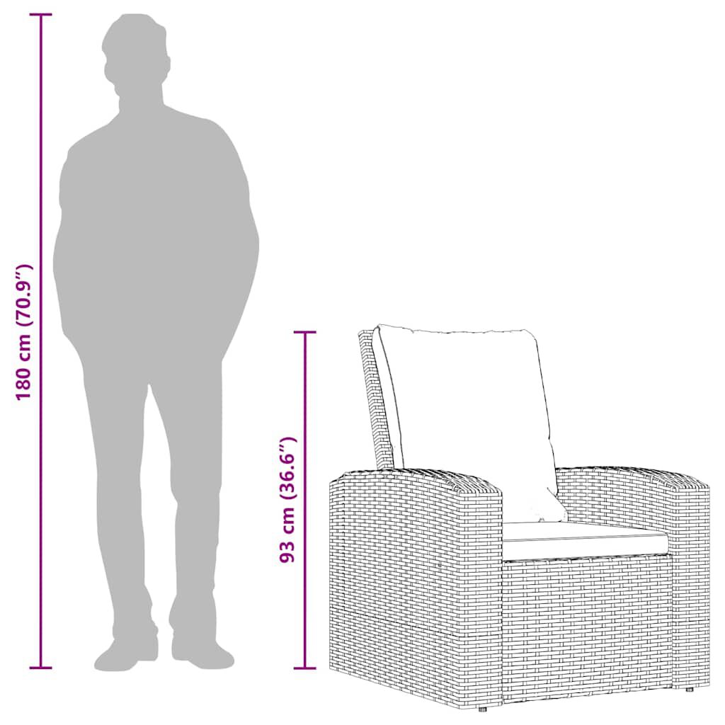vidaXL Garden Reclining Chair with Cushions Black Poly Rattan