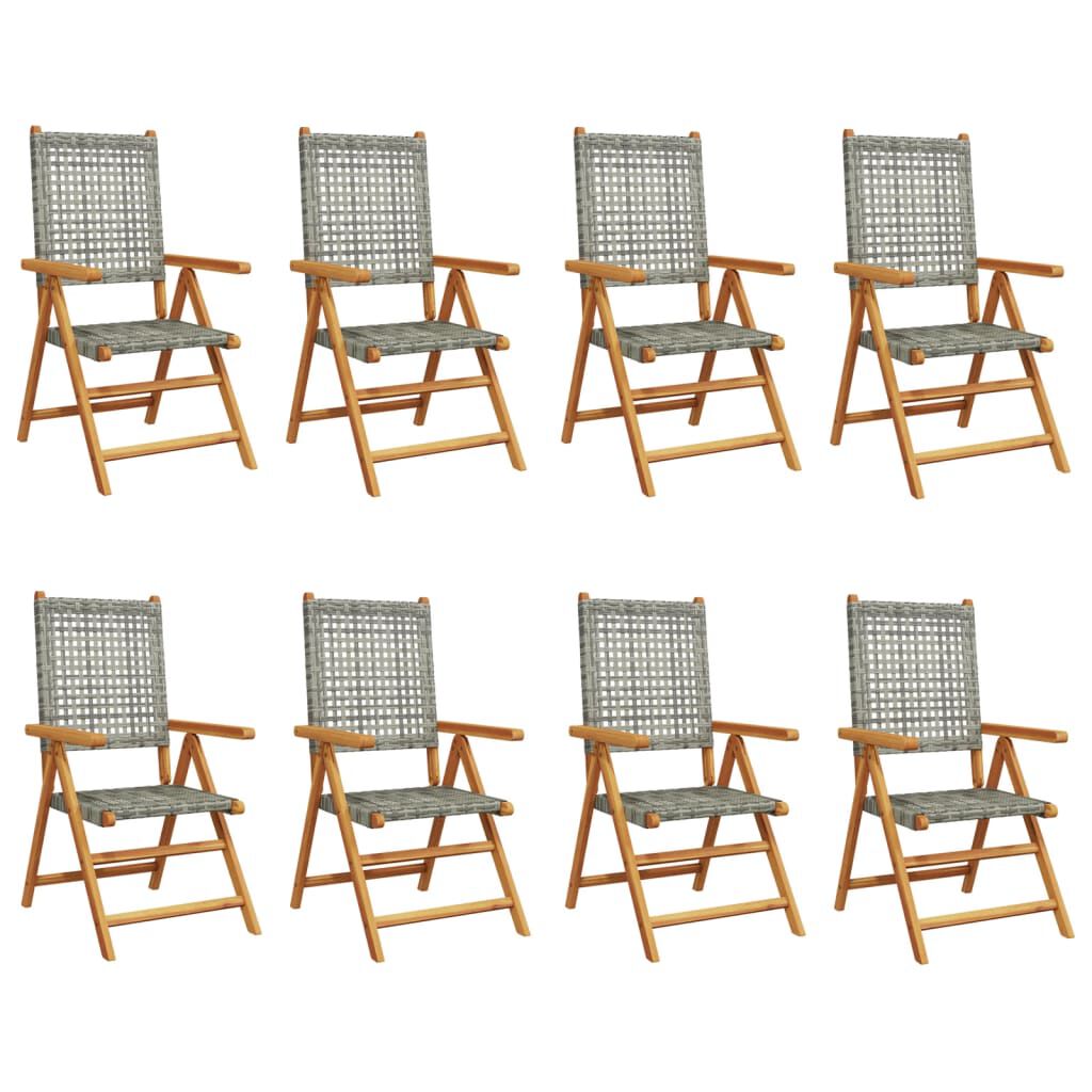 vidaXL Reclining Garden Chairs 8 pcs Grey Poly Rattan and Solid Wood