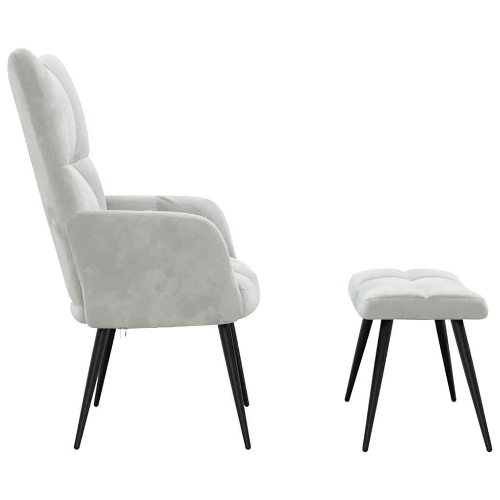vidaXL Relaxing Chair with a Stool Light Grey Velvet