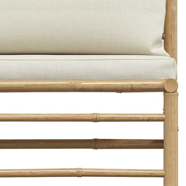 vidaXL Garden Middle Sofa with Cream White Cushions Bamboo