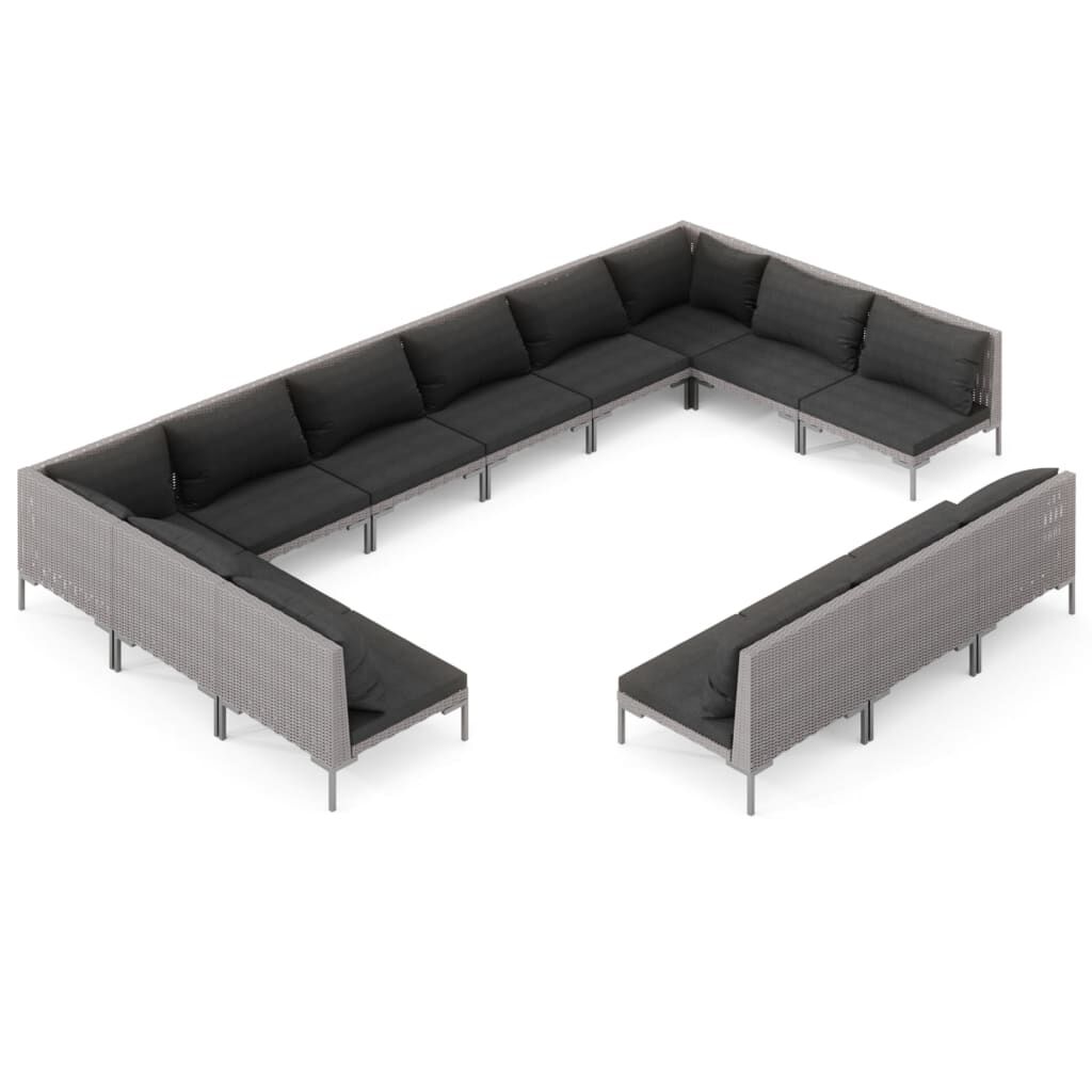 vidaXL 13 Piece Garden Lounge Set with Cushions Poly Rattan Dark Grey