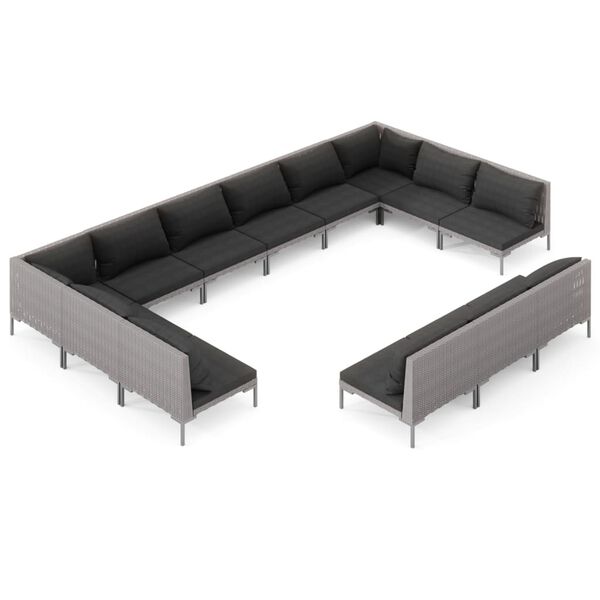 vidaXL 13 Piece Garden Lounge Set with Cushions Poly Rattan Dark Grey