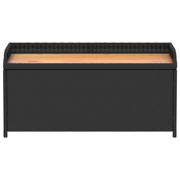 vidaXL Storage Bench Black 100x50x52 cm Poly Rattan and Acacia Wood