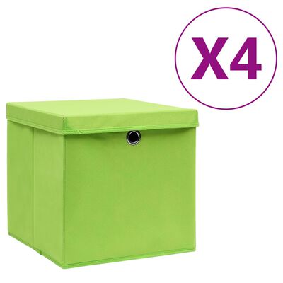 vidaXL Storage Boxes with Covers 4 pcs 28x28x28 cm Green, green with lids vidaXL Storage Boxes with Covers 4 pcs 28x28x28 cm Green