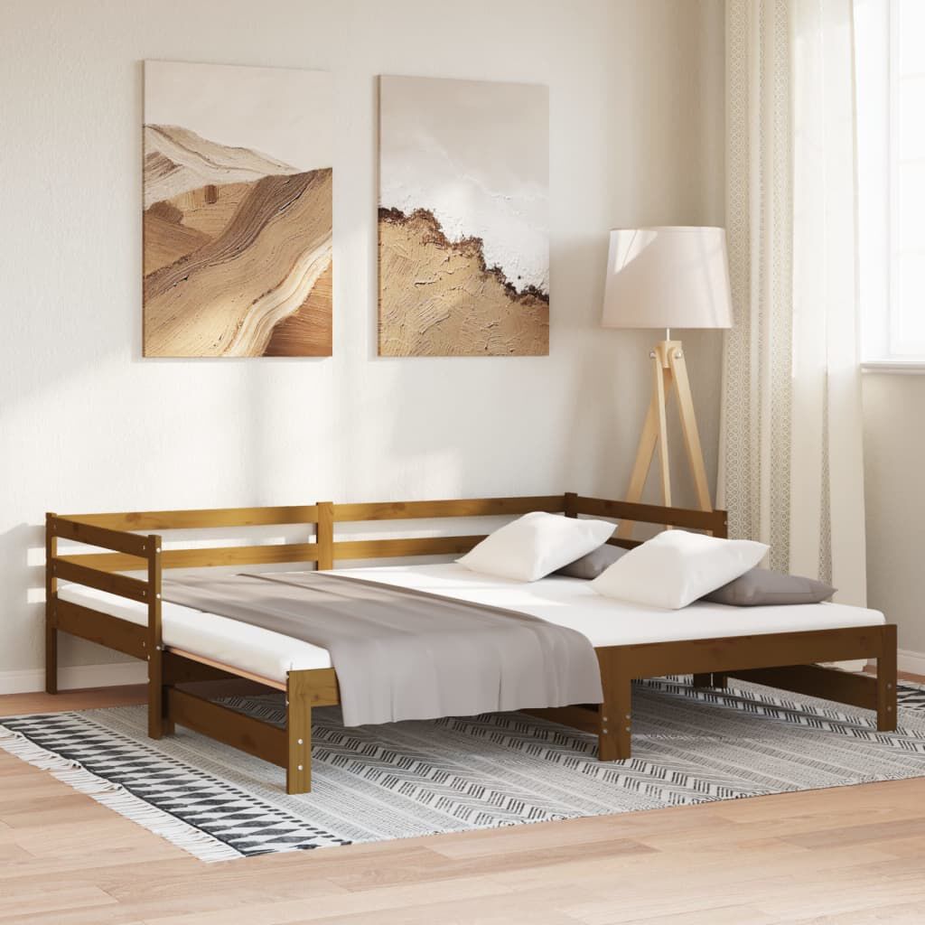 vidaXL Pull-out Day Bed without Mattress Honey Brown 2x(90x200)cm