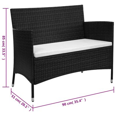 vidaXL Garden Bench 90 cm Poly Rattan Black, black and white vidaXL Garden Bench 90 cm Poly Rattan Black