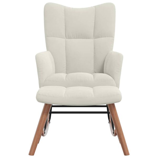 vidaXL Rocking Chair with a Stool Cream White Velvet