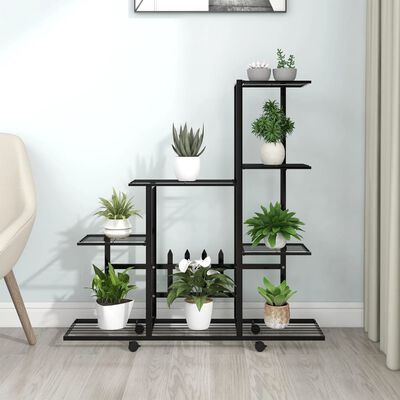 vidaXL Flower Stand with Wheel 94.5x25x92.5 cm Black Metal, black vidaXL Flower Stand with Wheel 94.5x25x92.5 cm Black Metal