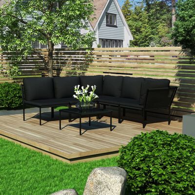 vidaXL 6 Piece Garden Lounge Set with Cushions Black PVC,  vidaXL 6 Piece Garden Lounge Set with Cushions Black PVC