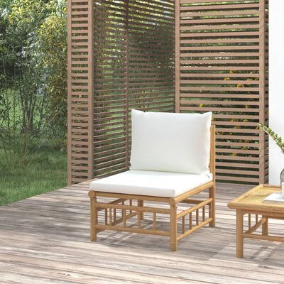 vidaXL Garden Middle Sofa with Cream White Cushions Bamboo, cream vidaXL Garden Middle Sofa with Cream White Cushions Bamboo