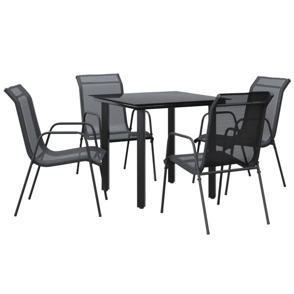 vidaXL 5 Piece Garden Dining Set Black Steel and Textilene
