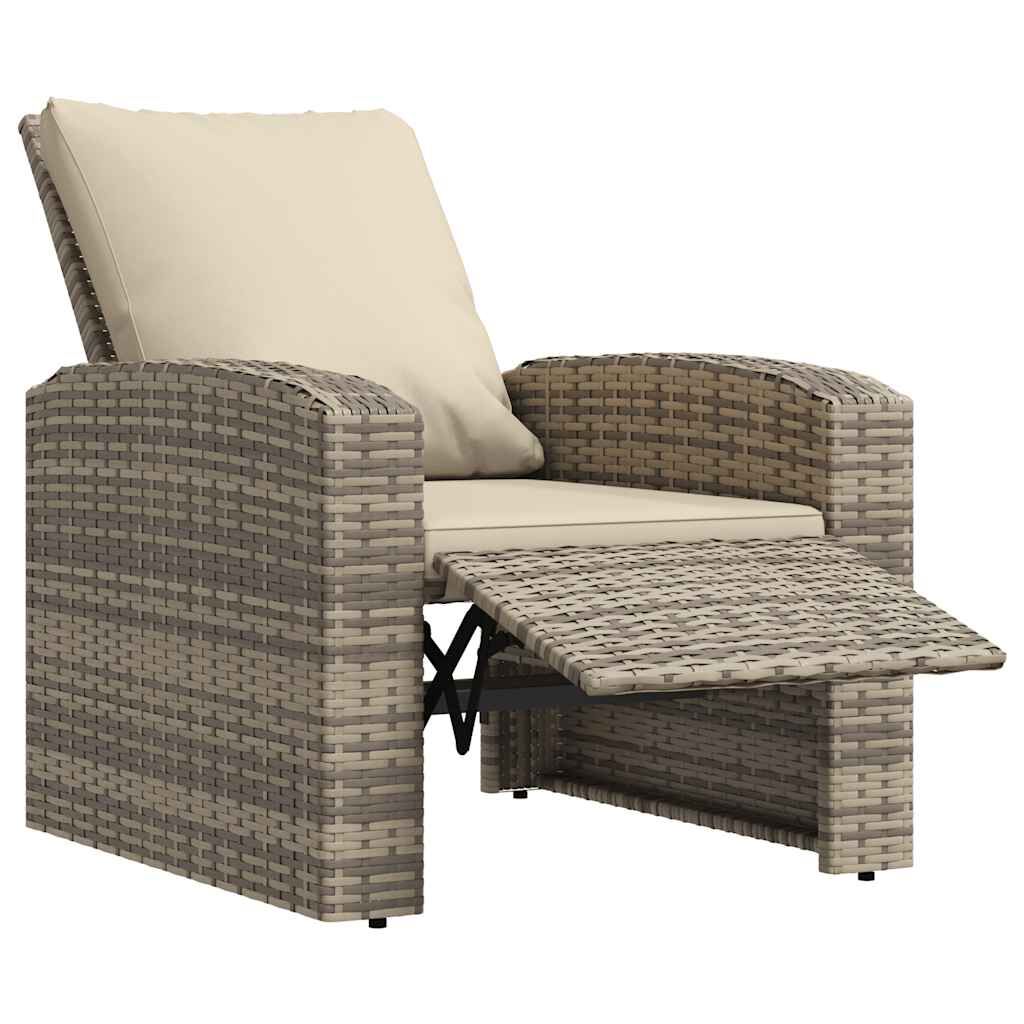 vidaXL Garden Reclining Chair with Cushions Light Brown Poly Rattan