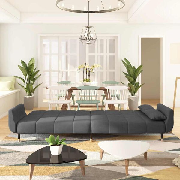 vidaXL 2-Seater Sofa Bed with Two Pillows Dark Grey Velvet