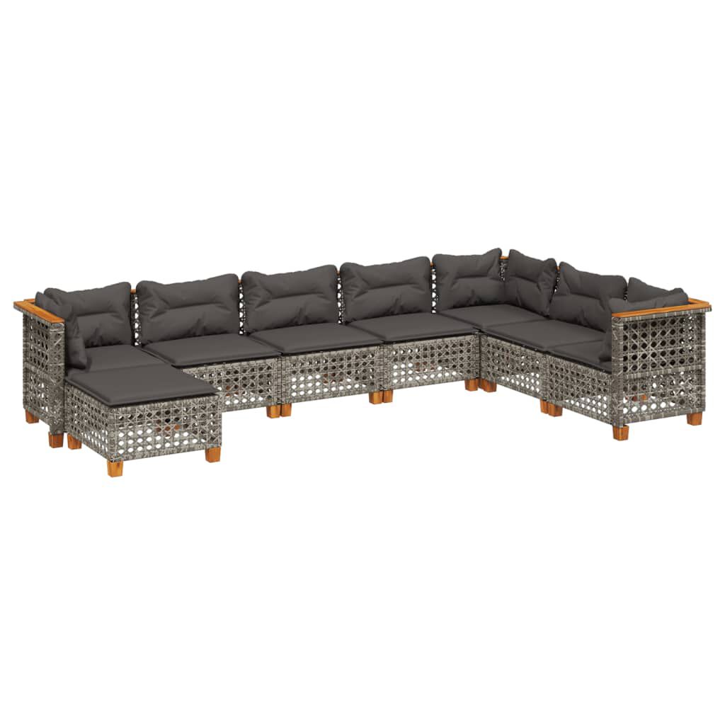 vidaXL 8 Piece Garden Sofa Set with Cushions Grey Poly Rattan