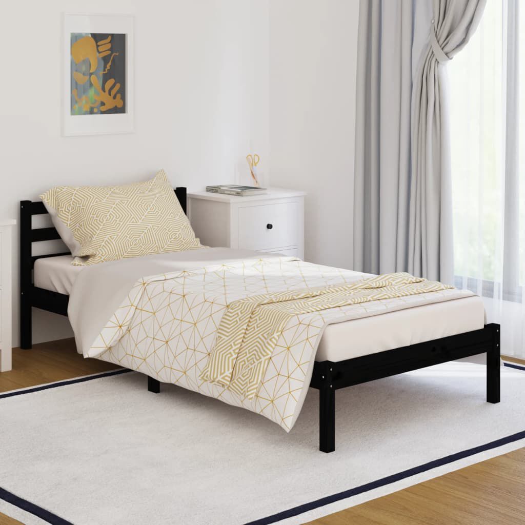 vidaXL Bed Frame without Mattress Solid Wood Pine 90x200cm Black