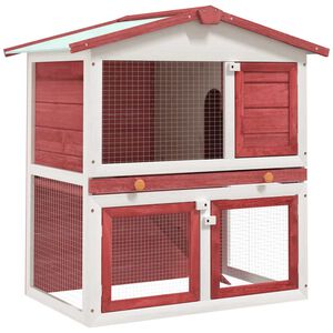 vidaXL Outdoor Rabbit Hutch 3 Doors Red Wood