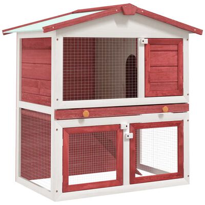 vidaXL Outdoor Rabbit Hutch 3 Doors Red Wood, red vidaXL Outdoor Rabbit Hutch 3 Doors Red Wood