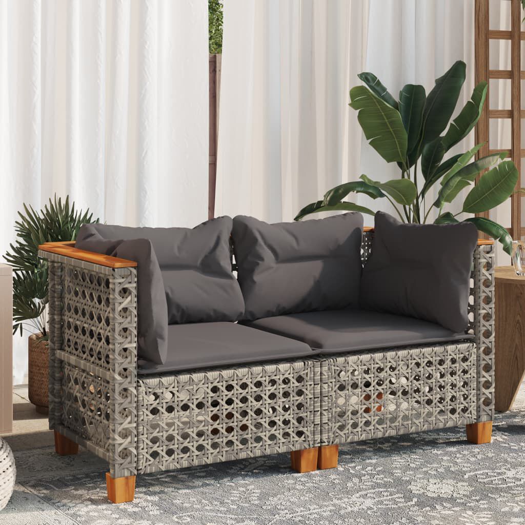 vidaXL Garden Sofas Corner with Cushions 2 pcs Grey Poly Rattan