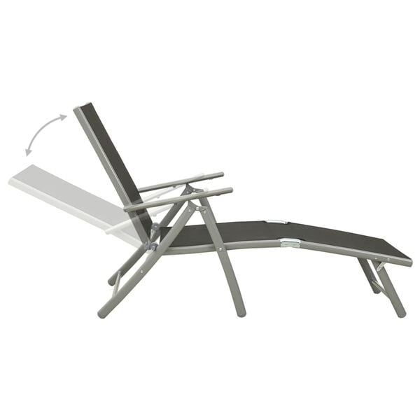 vidaXL Folding Sun Lounger Textilene and Aluminium Black and Silver