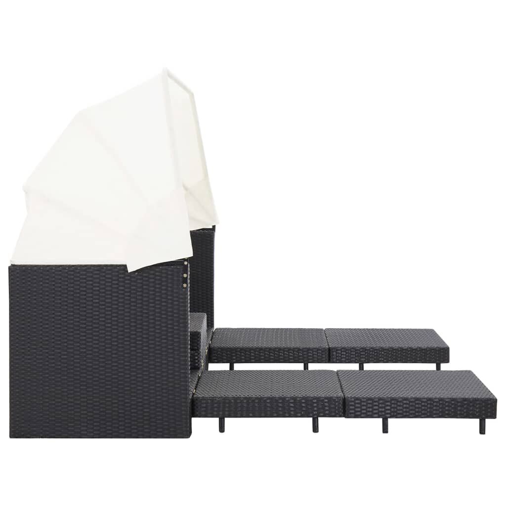 vidaXL Extendable 3-Seater Sofa Bed with Roof Poly Rattan Black