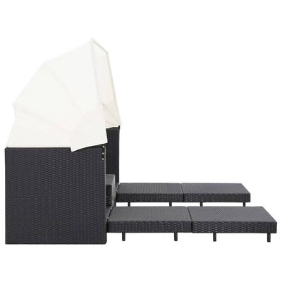 vidaXL Extendable 3-Seater Sofa Bed with Roof Poly Rattan Black, black vidaXL Extendable 3-Seater Sofa Bed with Roof Poly Rattan Black