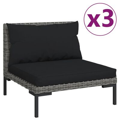 vidaXL Garden Sofas 3pcs with Cushions Half Round Poly Rattan