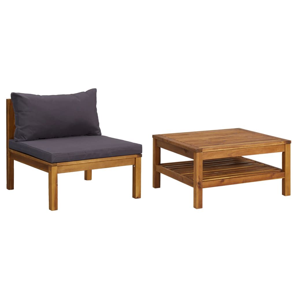 vidaXL 2 Piece Garden Sofa Set with Dark Grey Cushions Acacia Wood