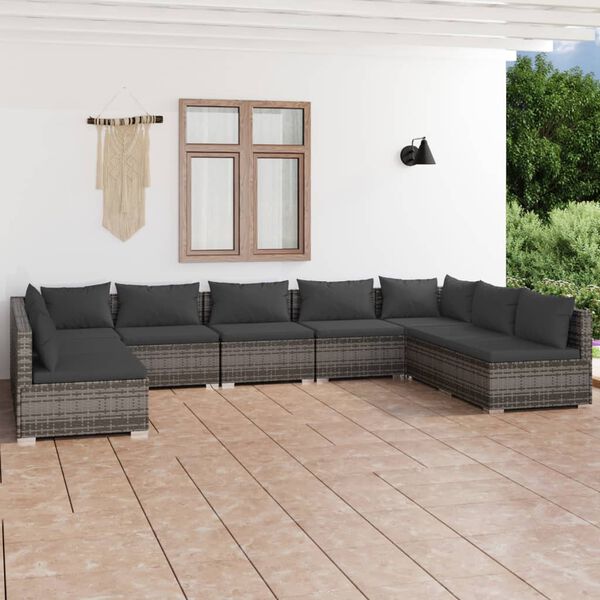 vidaXL 9 Piece Garden Lounge Set with Cushions Poly Rattan Grey