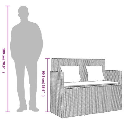vidaXL Garden Bench with Cushions Grey Poly Rattan, grey vidaXL Garden Bench with Cushions Grey Poly Rattan