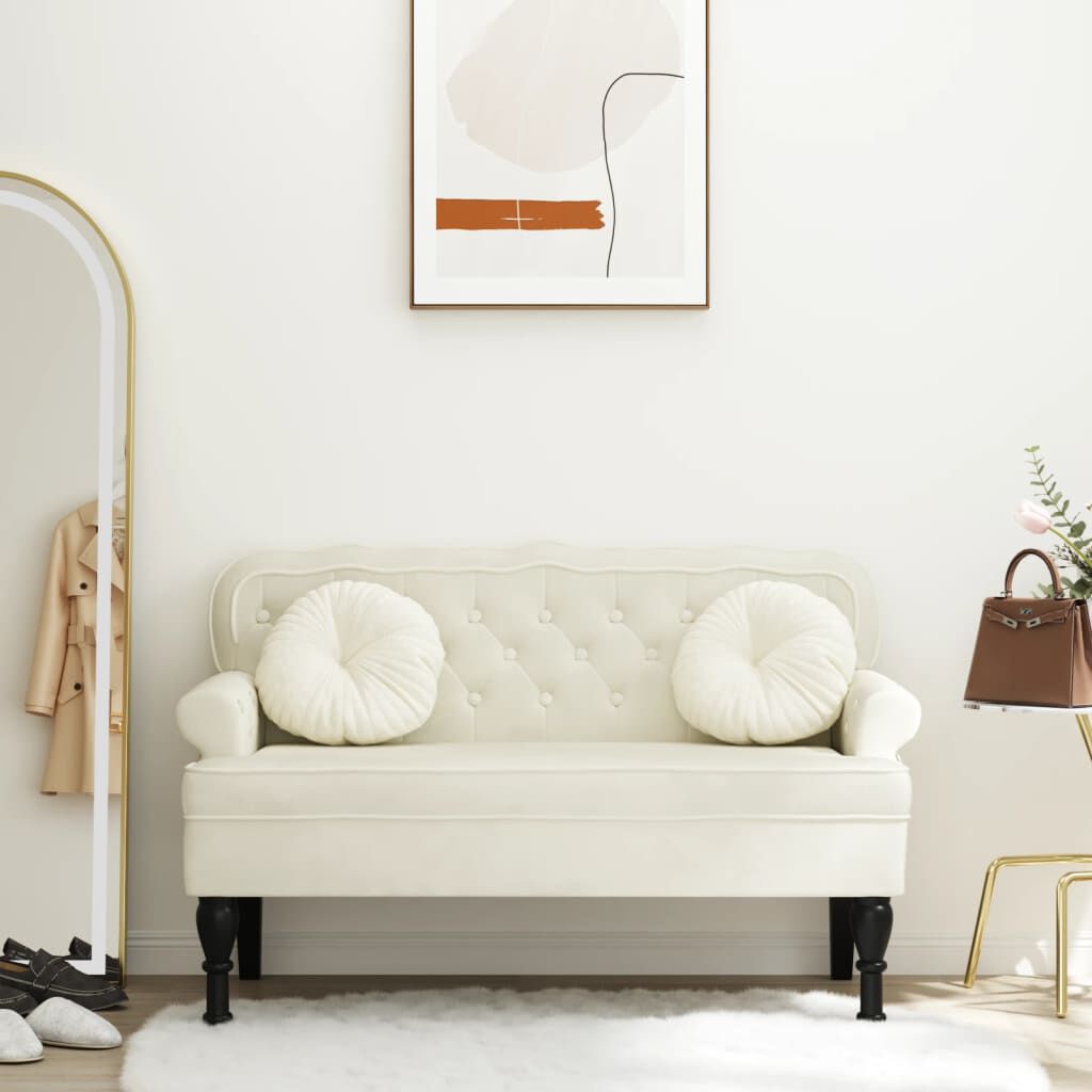 vidaXL Bench with Backrest Cream 119.5x64.5x75 cm Velvet