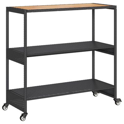 vidaXL Bar Cart 3-Tier Black Poly Rattan and Solid Wood Acacia, black and brown vidaXL Bar Cart 3-Tier Black Poly Rattan and Solid Wood Acacia
