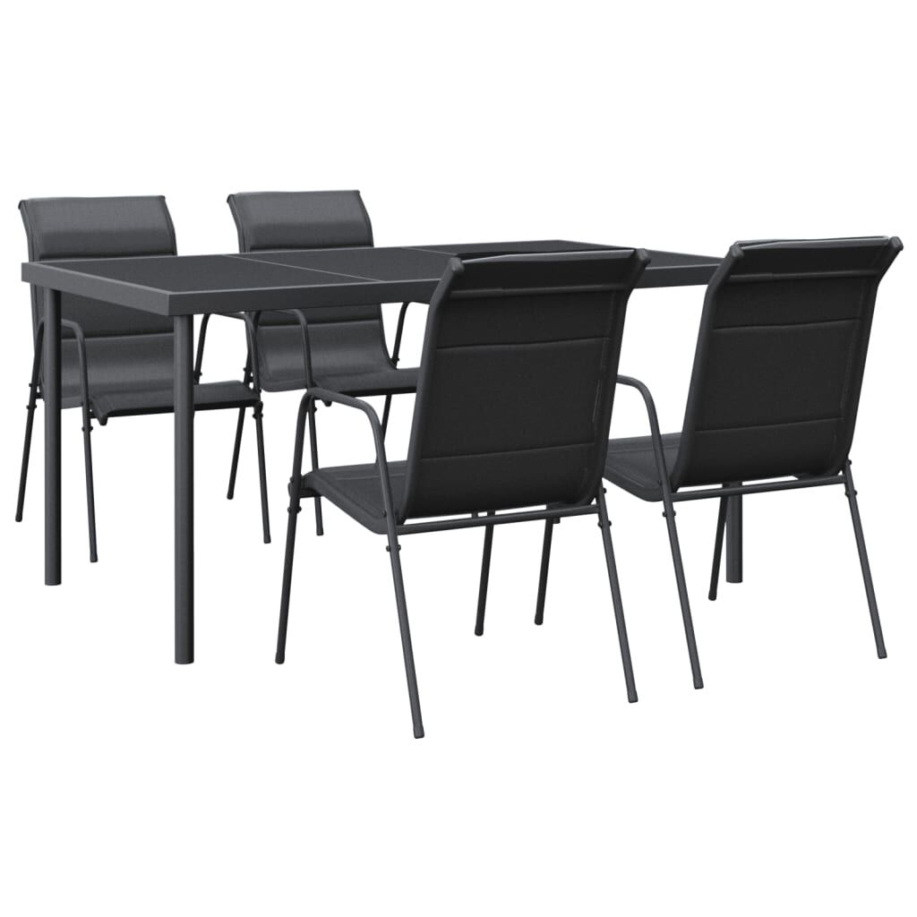 vidaXL 5 Piece Garden Dining Set Black Steel and Textilene