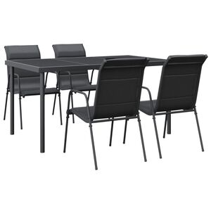 vidaXL 5 Piece Garden Dining Set Black Steel and Textilene