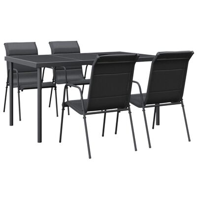 vidaXL 5 Piece Garden Dining Set Black Steel and Textilene,  vidaXL 5 Piece Garden Dining Set Black Steel and Textilene