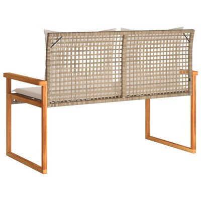 vidaXL Garden Bench with Cushion Mix Beige Poly Rattan Acacia Wood