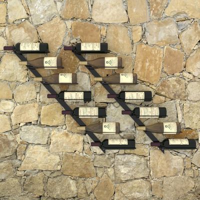 vidaXL Wall-mounted Wine Racks for 14 Bottles 2 pcs Black Metal, black vidaXL Wall-mounted Wine Racks for 14 Bottles 2 pcs Black Metal