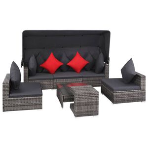vidaXL 7 Piece Garden Lounge Set with Cushions Poly Rattan Grey