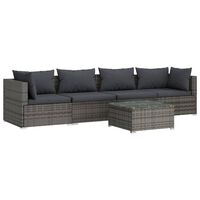 vidaXL 5 Piece Garden Lounge Set with Cushions Poly Rattan Grey