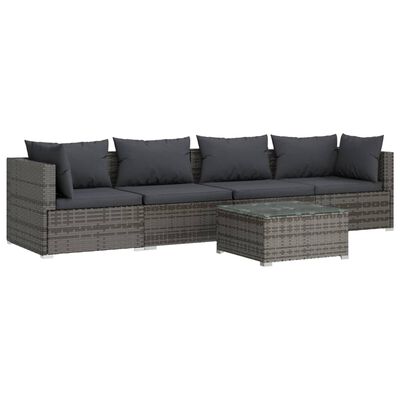 vidaXL 5 Piece Garden Lounge Set with Cushions Poly Rattan Grey, grey and anthracite vidaXL 5 Piece Garden Lounge Set with Cushions Poly Rattan Grey