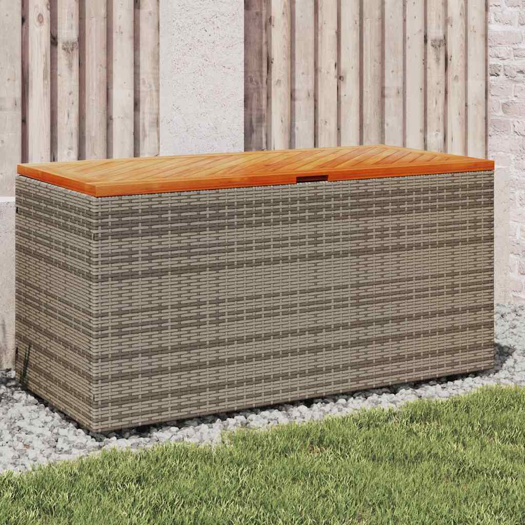 vidaXL Garden Storage Box Grey 110x50x54 cm Poly Rattan Acacia Wood