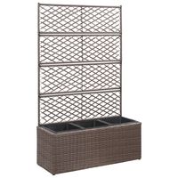 vidaXL Trellis Raised Bed with 3 Pots 83x30x130 cm Poly Rattan Brown, brown vidaXL Trellis Raised Bed with 3 Pots 83x30x130 cm Poly Rattan Brown