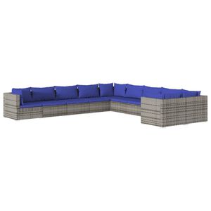 vidaXL 10 Piece Garden Lounge Set with Cushions Poly Rattan Grey