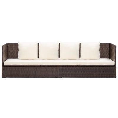vidaXL Garden Bed with Cushion & Pillows Poly Rattan Brown, brown vidaXL Garden Bed with Cushion & Pillows Poly Rattan Brown