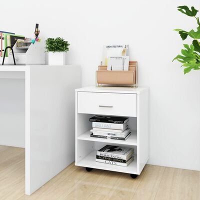 vidaXL Rolling Cabinet White 46x36x59 cm Engineered Wood, white vidaXL Rolling Cabinet White 46x36x59 cm Engineered Wood