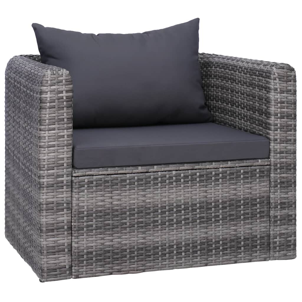 vidaXL 6 Piece Garden Sofa Set with Cushions & Pillows Poly Rattan Grey