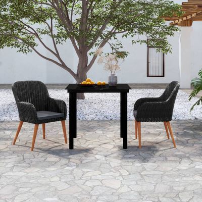 vidaXL 3 Piece Garden Dining Set with Cushions Black, black vidaXL 3 Piece Garden Dining Set with Cushions Black